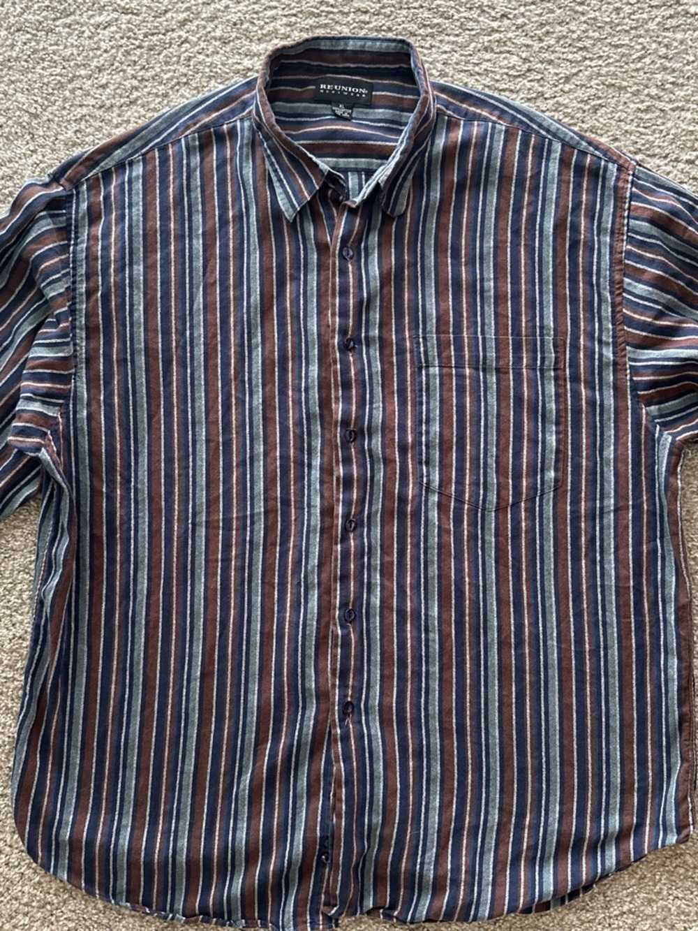 Reunion Navy & Brown Striped Men’s Button-Down Shirt